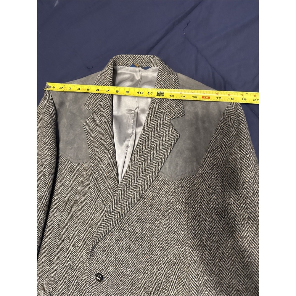 Vintage Pendleton Blazer Mens 44L Brown Herringbone Wool Tweed Elbow Patches 90s - Picture 3 of 7